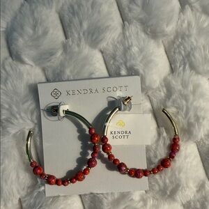 Kendra Scott Gold and Red Beaded Hoop Earrings